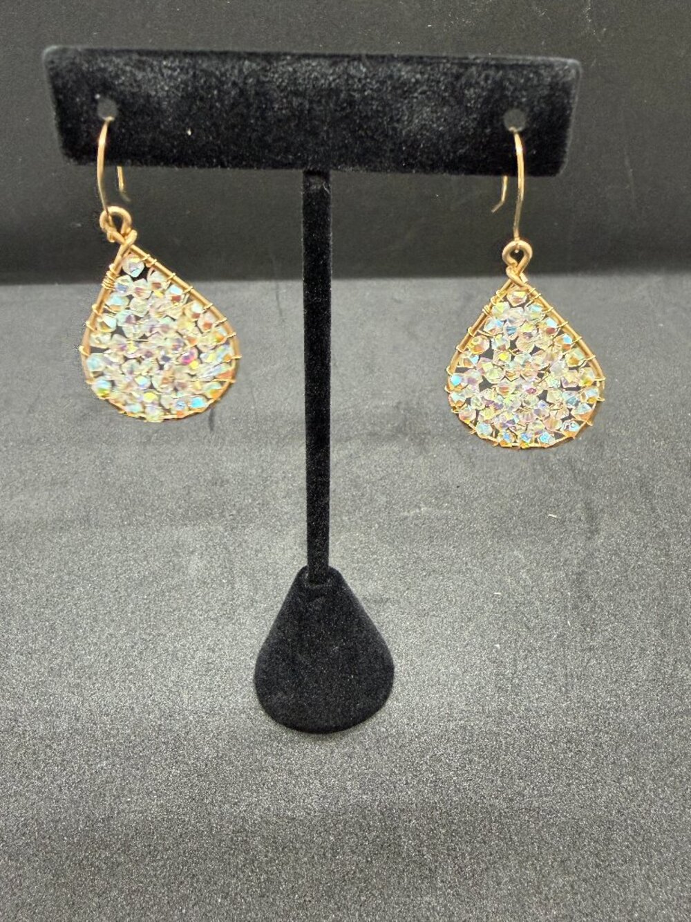Gold tone clear crystal drop earrings